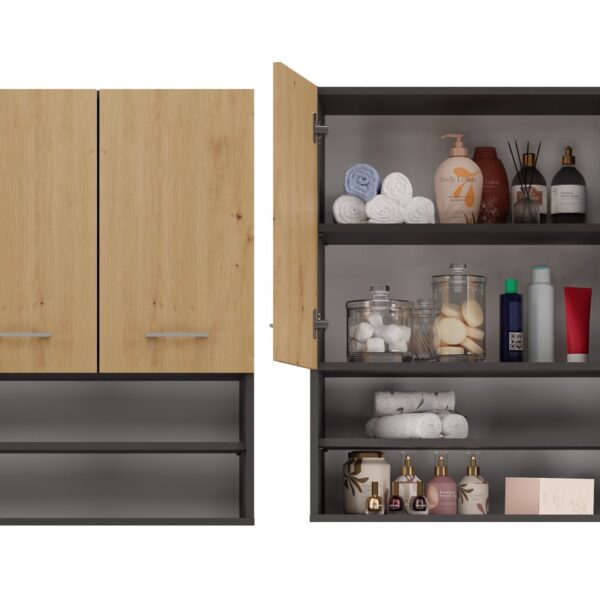 Topeshop POLA MINI DK ANT/ART bathroom storage cabinet Graphite, Oak