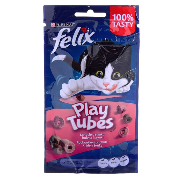 Purina Felix Play Tubes Λιχουδιές Σνακ Γάτας Γαλοπούλα & Ζαμπόν 50gr