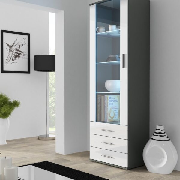 Soho Επιδαπέδια Βιτρίνα Σαλονιού από Μοριοσανίδα με Τζάμι Γκρι 41x60x192cm