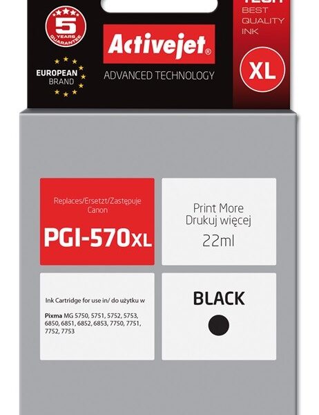 Active Jet Συμβατό Μελάνι Εκτυπωτή InkJet Canon PGI-570Bk 22ml Μαύρο