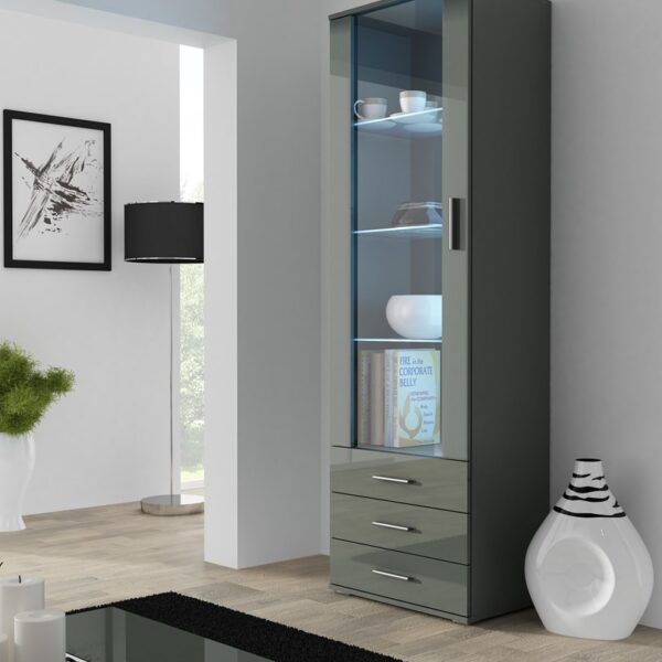 Soho Επιδαπέδια Βιτρίνα Σαλονιού από Μοριοσανίδα με Τζάμι Γκρι 41x60x192cm