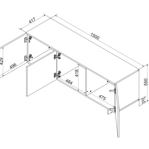 Έπιπλο Τηλεόρασης Ξύλινο Γκρι Μ150xΠ41.5xΥ55cm