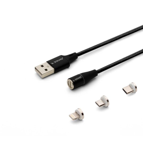 Savio Magnetic USB to Lightning / Type-C / micro USB Cable Μαύρο 2m (CL-155)