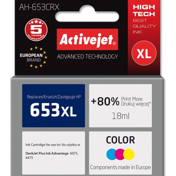 Active Jet Συμβατό Μελάνι Εκτυπωτή InkJet HP 653XL 3YM74AE 320 Σελίδων 18ml Πολλαπλό (Color)