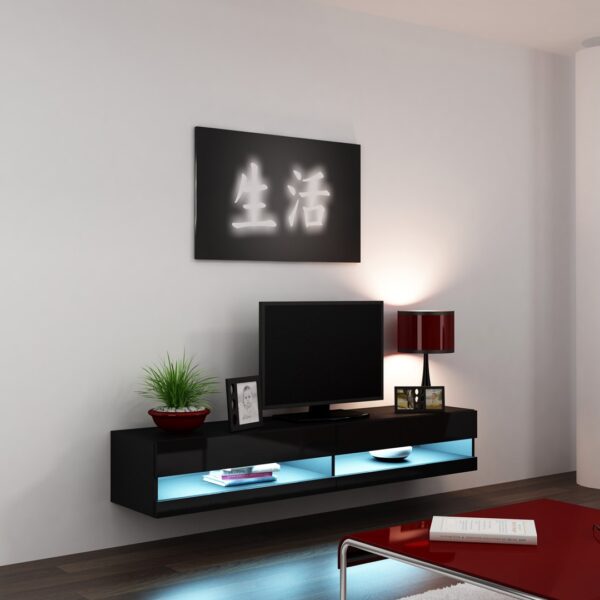 Έπιπλο Τηλεόρασης Ξύλινο Vigo New με Φωτισμό LED Black / Βlack Gloss Μ180xΠ30xΥ40cm
