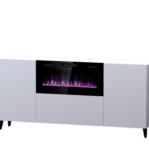 PAFOS chest of drawers with electric fireplace 180x42x82 cm white matt