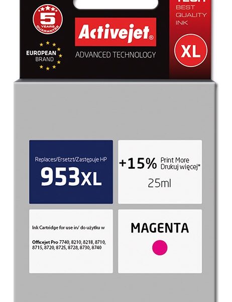 Activejet AH-953MRX ink (replacement for HP 953XL F6U17AE; Premium; 25 ml; magenta)