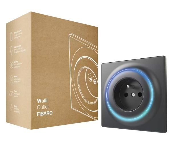 Fibaro Walli N Socket-outlet Type F Μονή Χωνευτή Πρίζα Ρεύματος Μαύρη