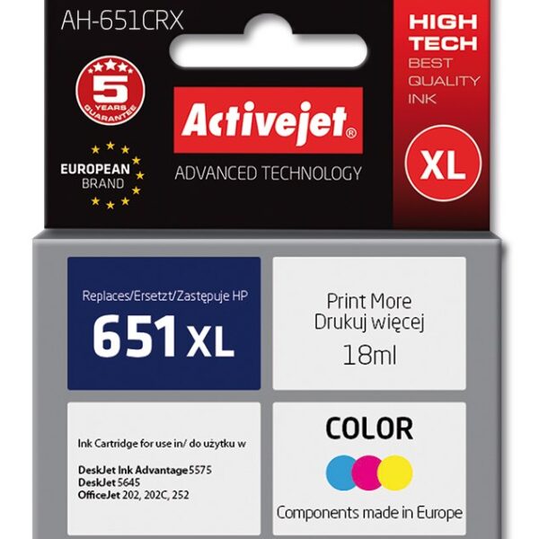 Active Jet Συμβατό Μελάνι Εκτυπωτή InkJet HP 651XL C2P11AE 330 Σελίδων 18ml Πολλαπλό (Color)
