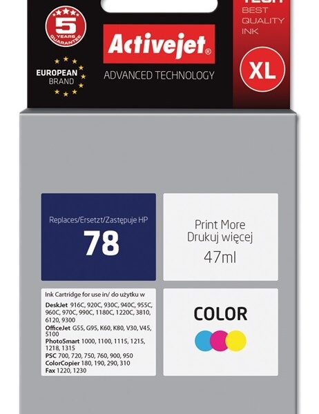 Active Jet Συμβατό Μελάνι Εκτυπωτή InkJet HP 78 C6578D 47ml Πολλαπλό (Color)