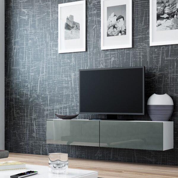 Ξύλινο Έπιπλο Τηλεόρασης Vigo White / Grey Gloss Μ140xΠ30xΥ40cm