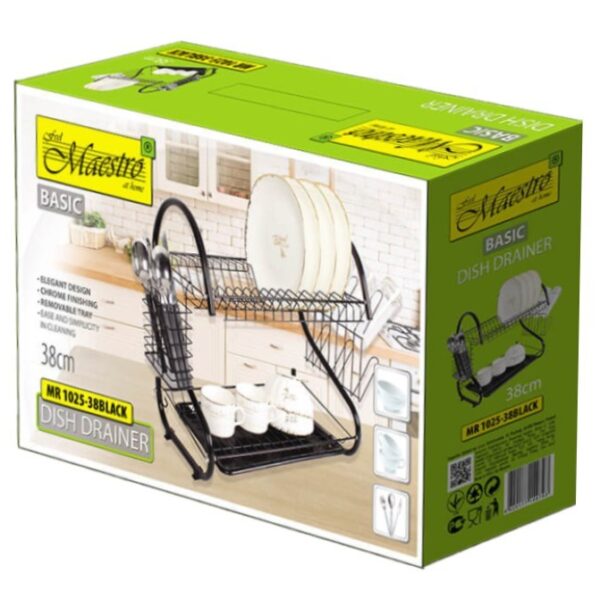 Maestro Στεγνωτήρας Νεροχύτη Διώροφος από Ανοξείδωτο Ατσάλι σε Μαύρο Χρώμα 53cm