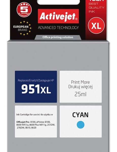 Activejet AH-951CRX Ink (replacement for HP 951XL CN046AE; Premium; 25 ml; cyan)