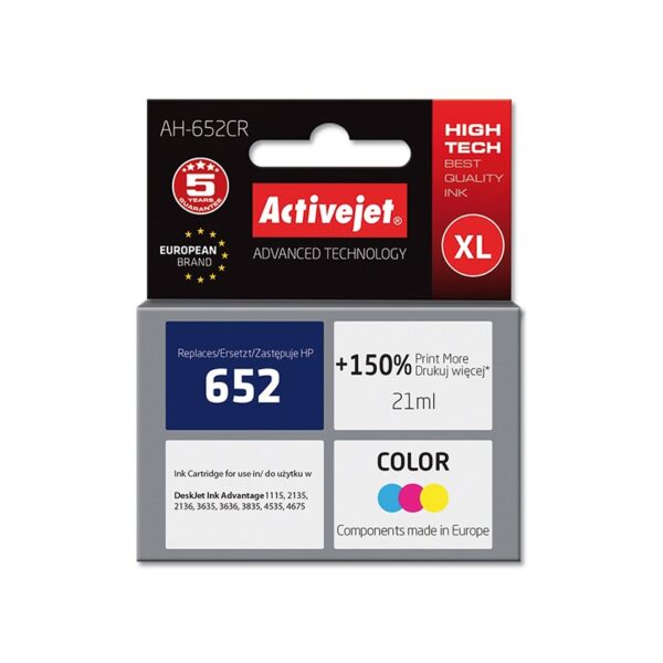 Active Jet Συμβατό Μελάνι Εκτυπωτή InkJet HP 652 F6V24AE 500 Σελίδων 21ml Πολλαπλό (Color)