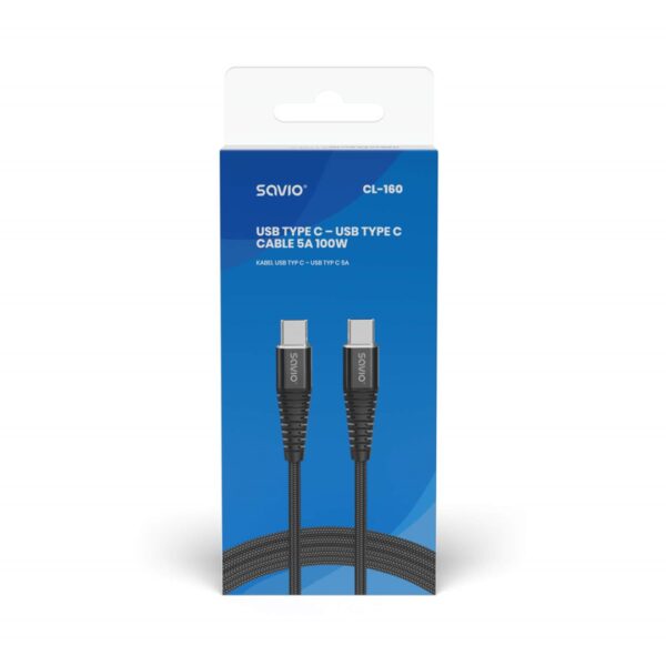 Savio USB 2.0 USB-C male - USB-C 100W 2m (CL-160)