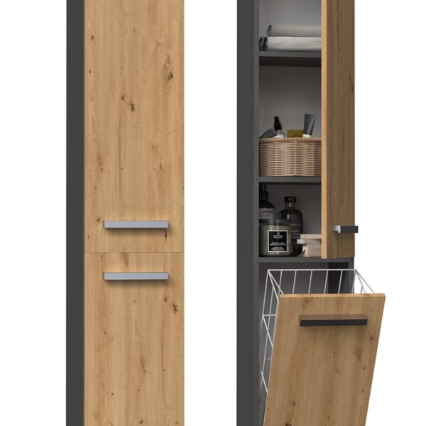 Topeshop NEL IV ANT/ART bathroom storage cabinet Graphite, Oak