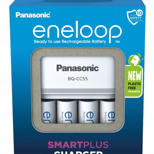 Panasonic Eneloop Smartplus BQ-CC55E Φορτιστής 4 Μπαταριών Ni-MH Μεγέθους AA/AAA Σετ με 4x AA 2000mAh σε Λευκό χρώμα