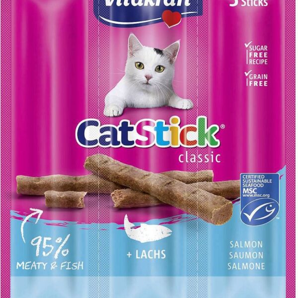 Vitakraft Cat Mini Λιχουδιές σε Stick με Σολομό Σνακ με Σολομό & Πέστροφα 3τμχ για Ενήλικες Γάτες 1τμχ 18gr