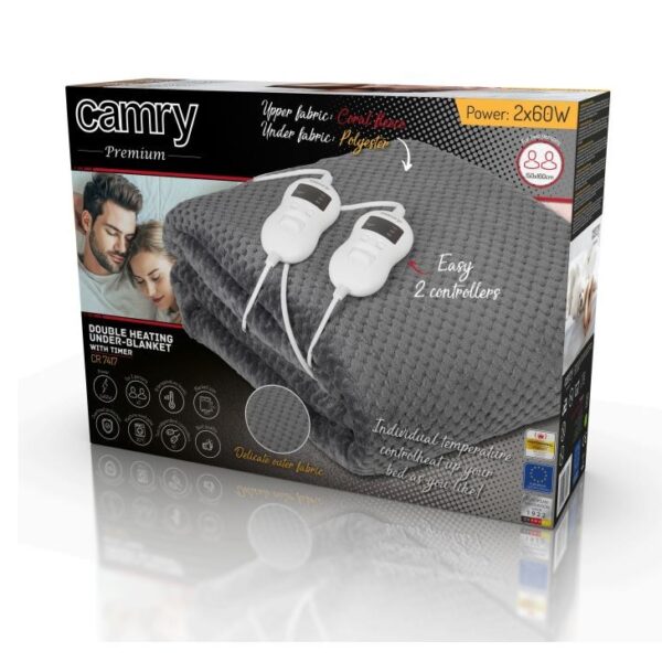 Camry CR 7417 Διπλό Ηλεκτρικό Υπόστρωμα Πλενόμενο με Χρονοδιακόπτη Γκρι 120W 150x160εκ.