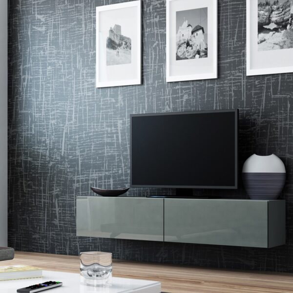 Ξύλινο Έπιπλο Τηλεόρασης Vigo Grey / Grey Gloss Μ140xΠ30xΥ40cm