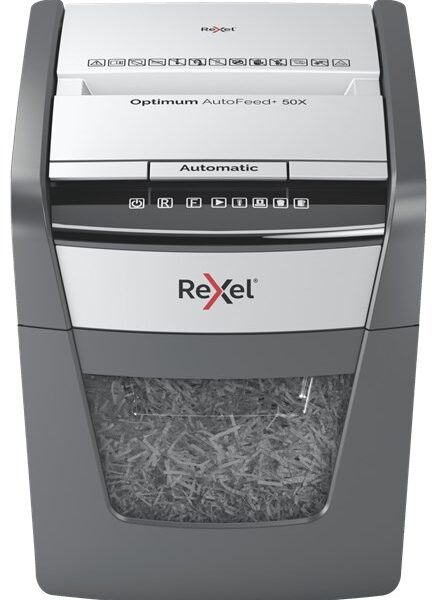 Rexel Καταστροφέας Εγγράφων AutoFeed + 50X Cross Cut 50 Φύλλων με Κάδο 20lt
