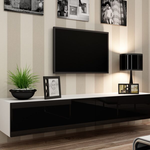Έπιπλο Τηλεόρασης Ξύλινο Vigo White / Black Gloss Μ180xΠ30xΥ40cm