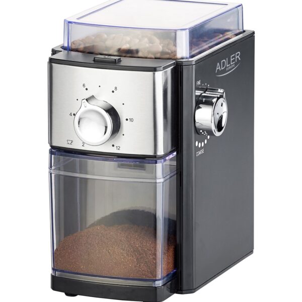 Adler AD-4448 Ηλεκτρικός Μύλος Καφέ 300W με Χωρητικότητα 250gr και 12 Επίπεδα Άλεσης Ασημί