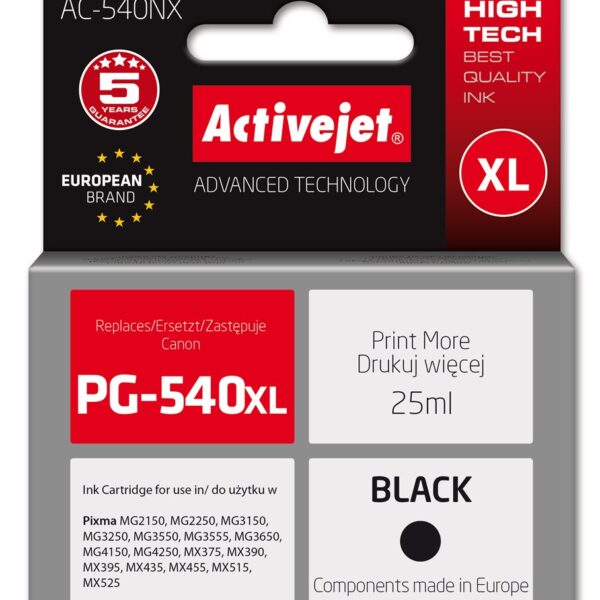 Active Jet Συμβατό Μελάνι Εκτυπωτή InkJet Canon PG-540XL 25ml Μαύρο 1τμχ