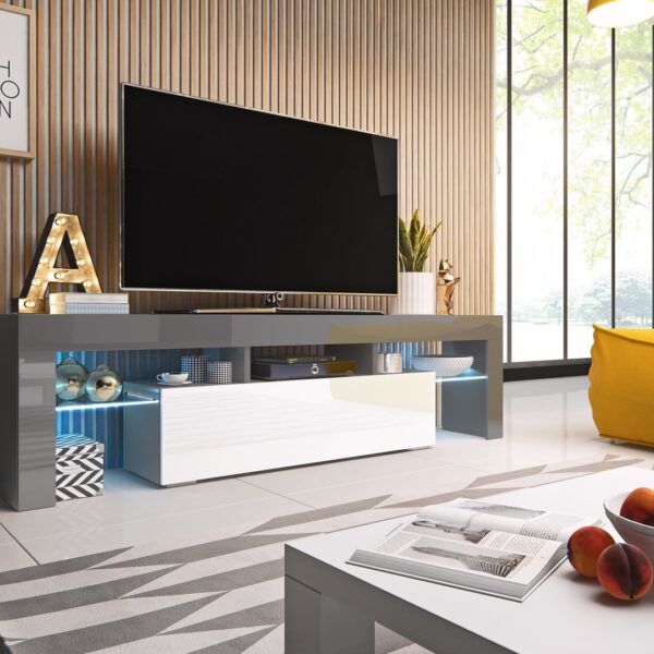 Έπιπλο Τηλεόρασης Ξύλινο Toro με Φωτισμό LED Γκρι Μ158xΠ40xΥ41cm