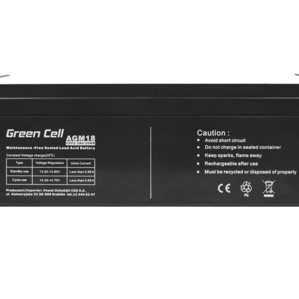 Green Cell με Χωρητικότητα 2.3Ah και Τάση 12V AGM18 1τμχ