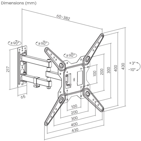 Maclean Energy MC-701N Βάση Τηλεόρασης Τοίχου έως 55" και 30kg Μαύρο