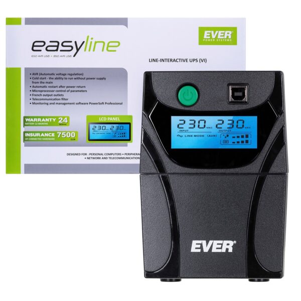 Ever Easyline 650 AVR USB UPS Line-Interactive 650VA 360W