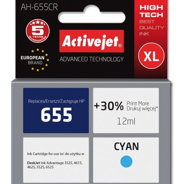 Activejet AH-655CR Ink (replacement for HP 655 CZ110AE; Premium; 12 ml; cyan)