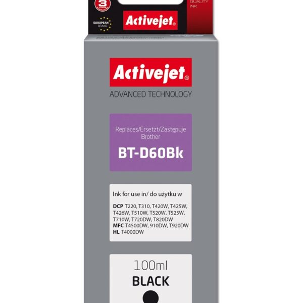 Active Jet Συμβατό Μελάνι Εκτυπωτή InkJet Brother BT-D60BK 100ml Μαύρο