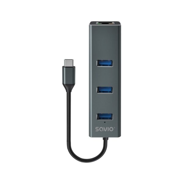 Savio AK-57 USB 3.1 Hub 3 Θυρών με σύνδεση USB-C / Ethernet Γκρι