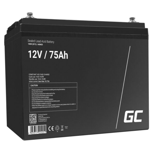 Green Cell με Χωρητικότητα 75Ah και Τάση 12V AGM25 1τμχ