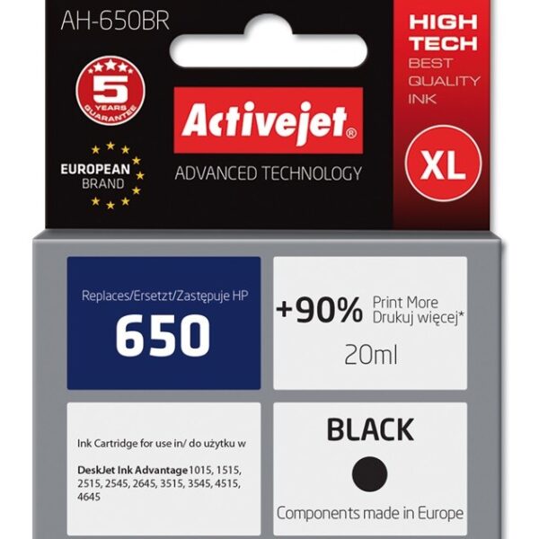 Active Jet Συμβατό Μελάνι Εκτυπωτή InkJet HP 650 CZ101AE 20ml Μαύρο