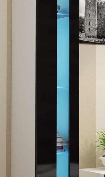 Vigo Κρεμαστή Βιτρίνα Σαλονιού από Μοριοσανίδα με Τζάμι & Φωτισμό White / Black Gloss 40x30x180cm