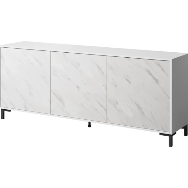 MARMO 3D chest of drawers 200x45x80,5 cm white matt/marble white
