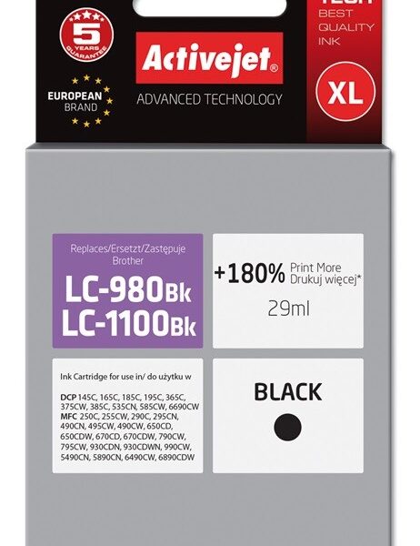 Active Jet Συμβατό Μελάνι Εκτυπωτή InkJet Brother LC-980BKLC-1100BK 29ml Μαύρο