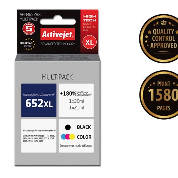 Activejet AH-M652RX ink (replacement for HP 652 F6V25AE/F6V24AE; Premium; 1 x 20 ml, 1 x 21 ml; black, color)