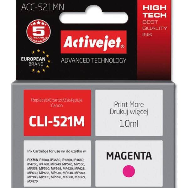 Active Jet Συμβατό Μελάνι Εκτυπωτή InkJet Canon CLI-521M 10ml Ματζέντα