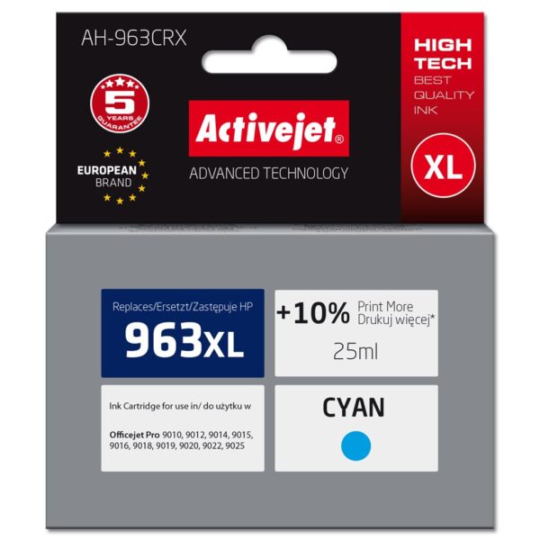 Active Jet Συμβατό Μελάνι Εκτυπωτή InkJet HP 963XL 3JA27AE 1760 Σελίδων 25ml Κυανό