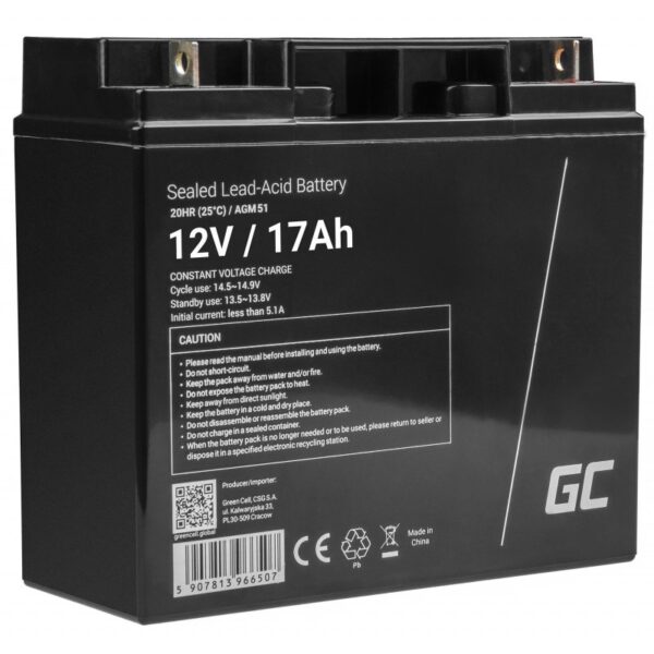 Green Cell με Χωρητικότητα 17Ah και Τάση 12V AGM51 1τμχ