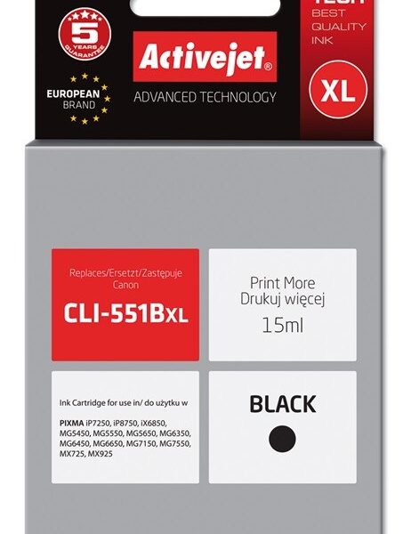 Active Jet Συμβατό Μελάνι Εκτυπωτή InkJet Canon CLI-551BL 15ml Μαύρο