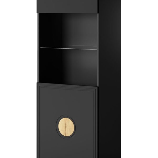 Palazzo Επιδαπέδια Βιτρίνα Σαλονιού με Τζάμι Μαύρος + Δρυς 60x42x190cm