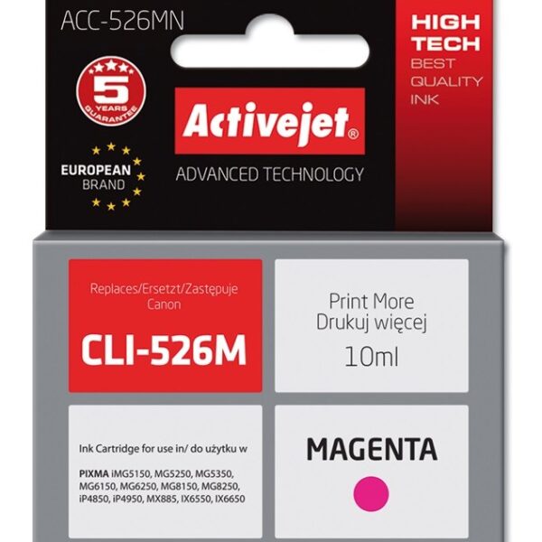 Active Jet Συμβατό Μελάνι Εκτυπωτή InkJet Canon CLI-526M 10ml Ματζέντα