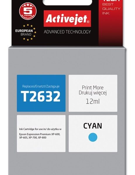 Active Jet Συμβατό Μελάνι Εκτυπωτή InkJet Epson T2632 12ml Κυανό