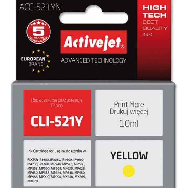 Active Jet Συμβατό Μελάνι Εκτυπωτή InkJet Canon CLI-521Y 10ml Κίτρινο