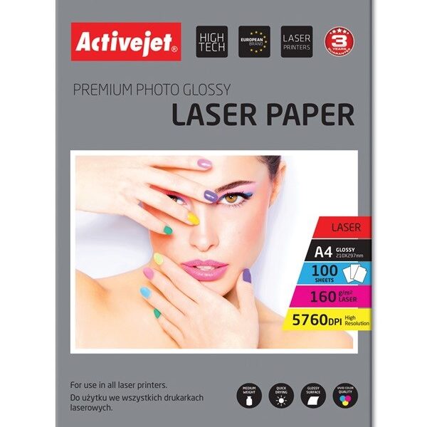 Active Jet Φωτογραφικό Χαρτί Gloss A4 (21x30) για Εκτυπωτές Laser 100 Φύλλα